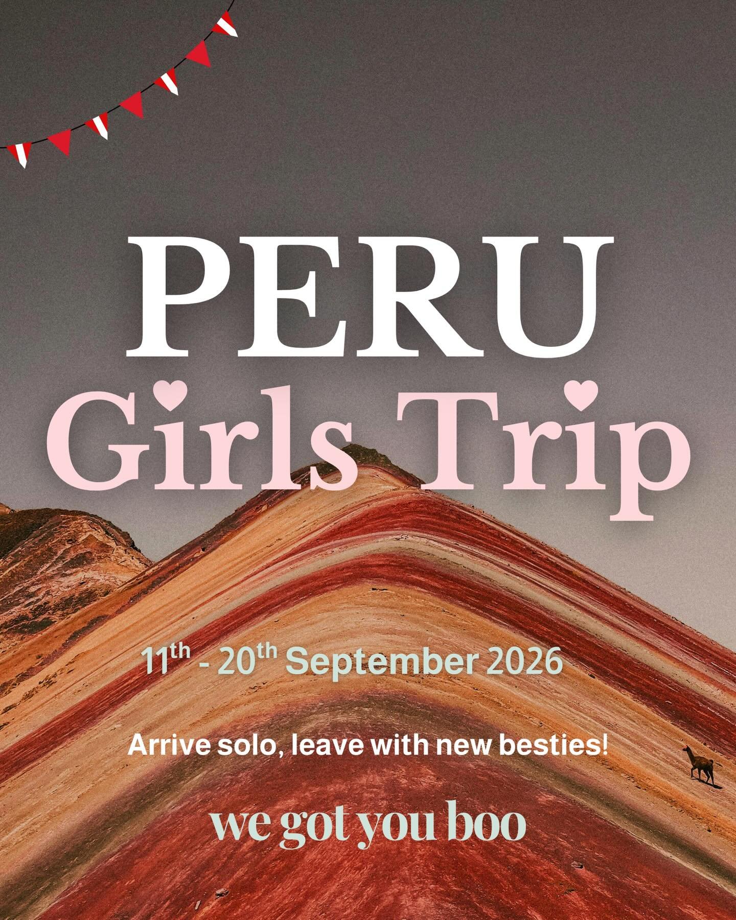 🇵🇪🦙 BOOKING OPENS MONDAY @ 10AM ⛰️

Comment &ldquo;PERU&rdquo; &amp; I will DM you the itinerary &amp; pricing! 💌

11th &ndash; 20th September 2026
 &bull; Cusco &rarr; Sacred Valley &rarr; Ollantaytambo &rarr; Machu Picchu &rarr; Rainbow Mountai