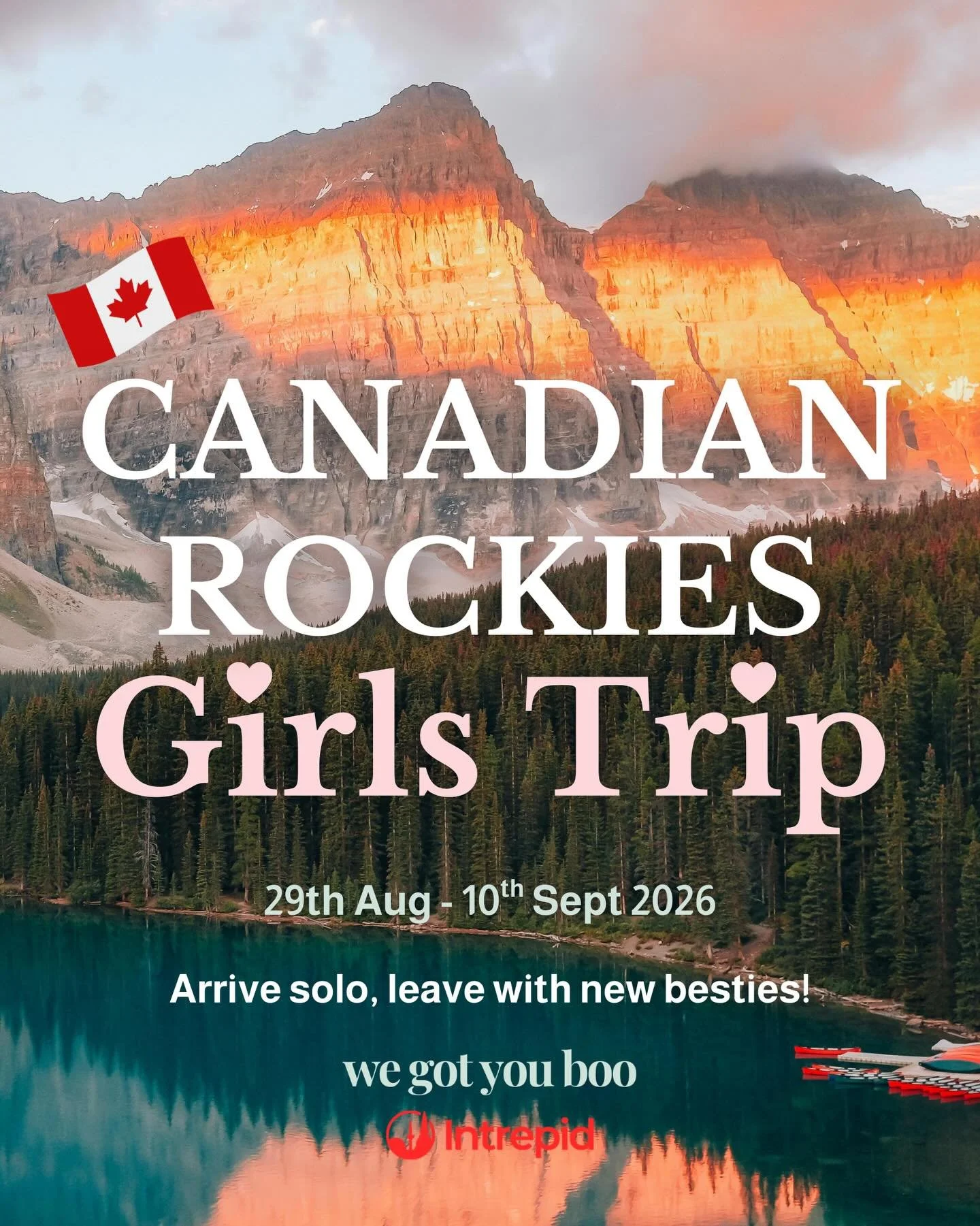 🇨🇦 BOOKING OPENS THURSDAY 🏔️🍁 The Boo Girls Are Going To CANADA!!

Comment &ldquo;CANADA&rdquo; &amp; I&rsquo;ll DM you the full itinerary &amp; pricing!

&bull;13 days exploring the unreal landscapes of the Canadian Rockies 🇨🇦
&bull; Start in 