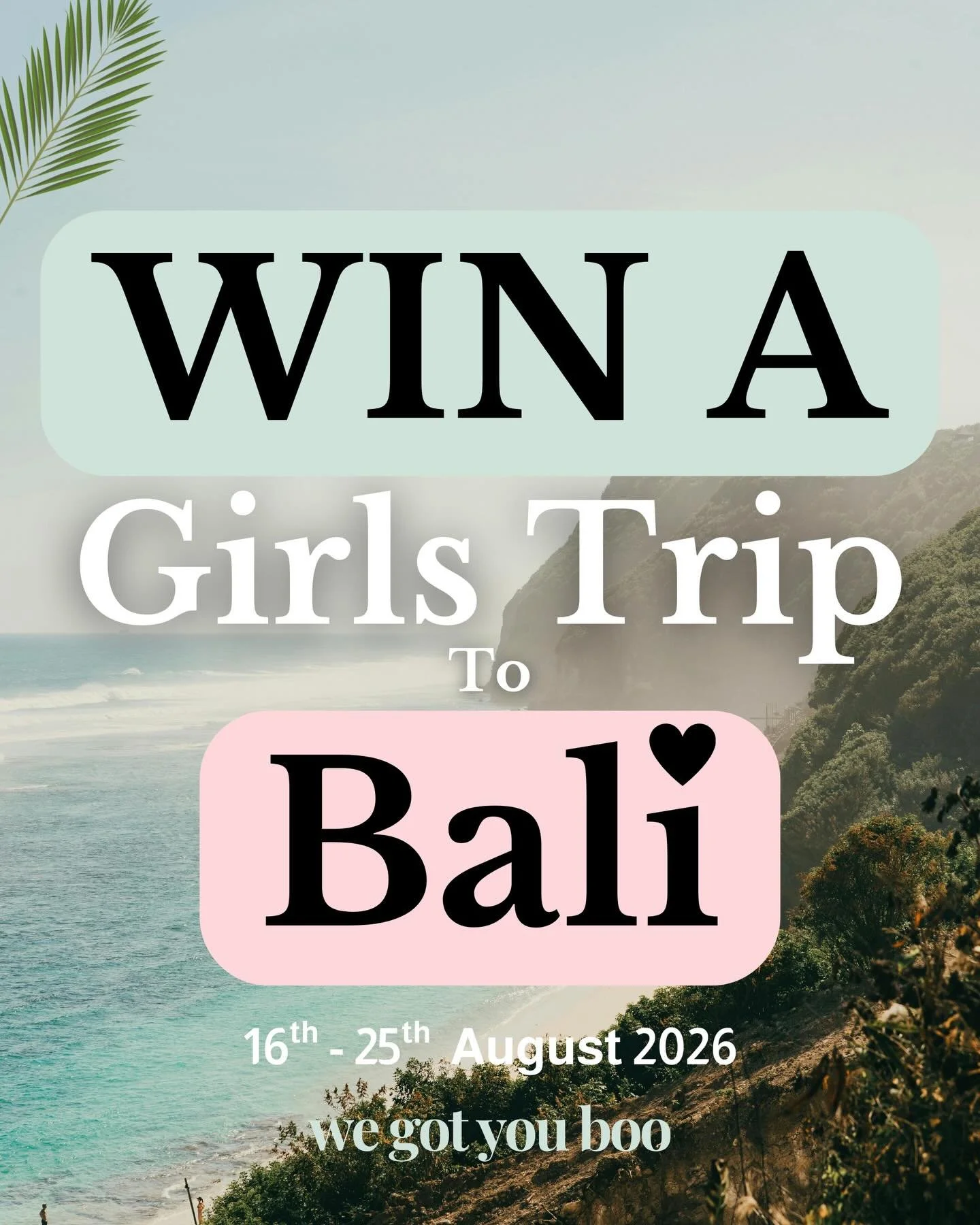🌴🌺 HOW TO ENTER:
 We&rsquo;re giving *ONE GIRL* the chance to *WIN* a full space on our Bali Girls Trip !!! 🇮🇩
 🗓 16th - 25th August 2026
 💸 Worth &pound;1,395 - omgggggg such a huge giveaway!!

&hearts;️ HOW TO ENTER: 1️⃣ Follow @officialwegot