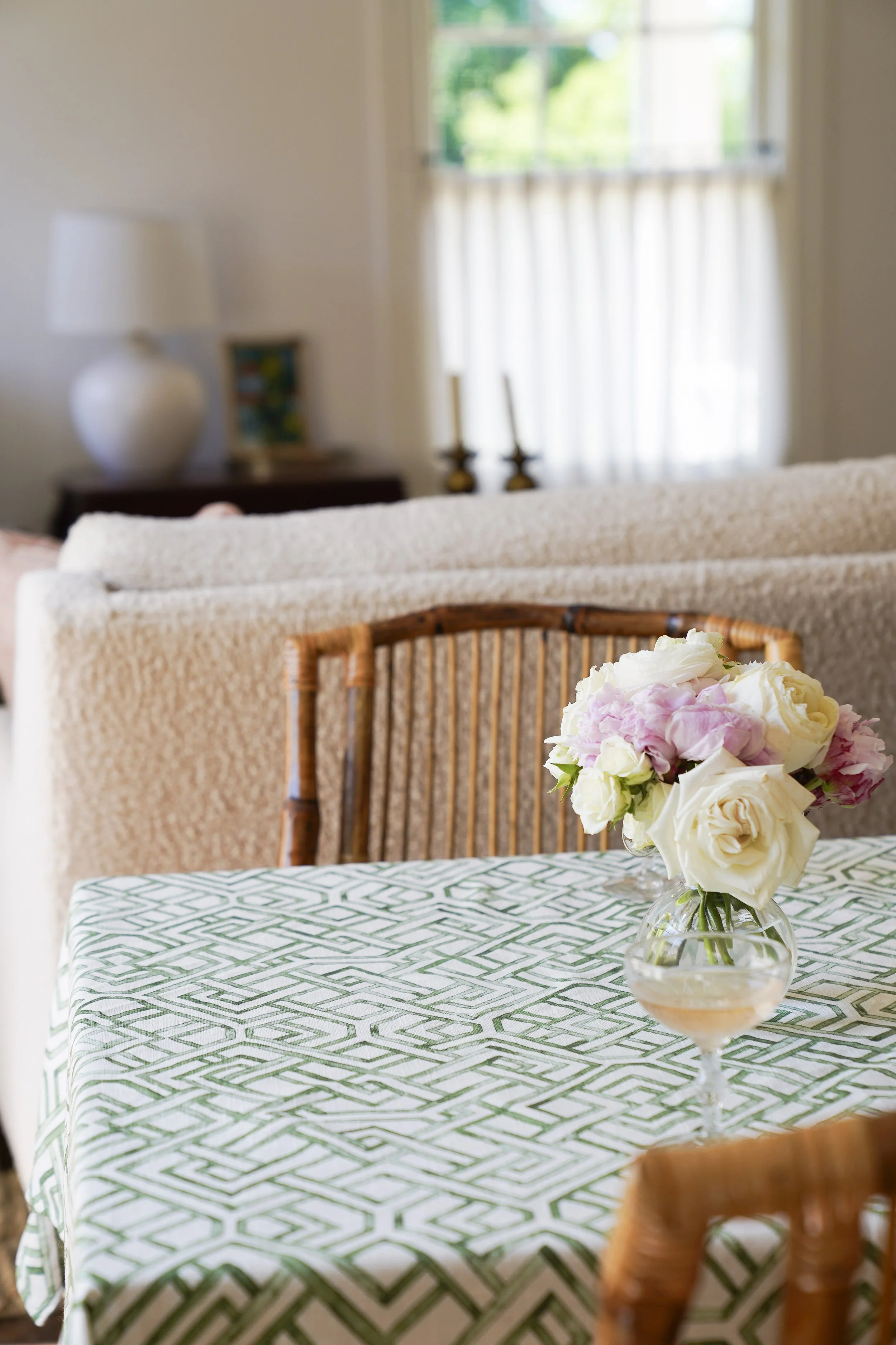 green and white geometric mahjong tablecloth