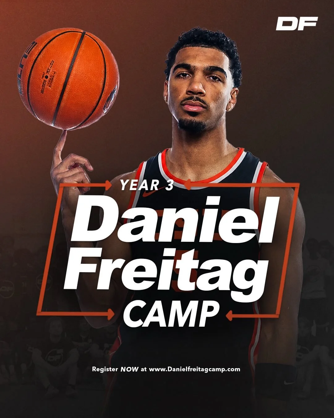 Year 3 of the Daniel Freitag Camp is here ‼️ Now featuring a Men&rsquo;s Tournament 👀🏀 Link in bio to register 💪🏽