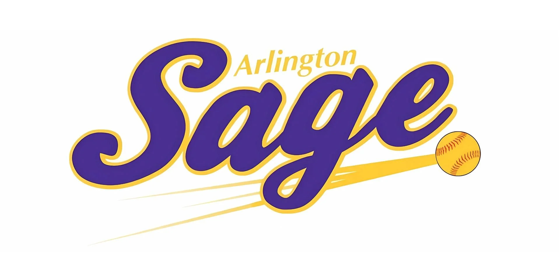 Arlington Sale logo with purple and gold text and a yellow baseball.