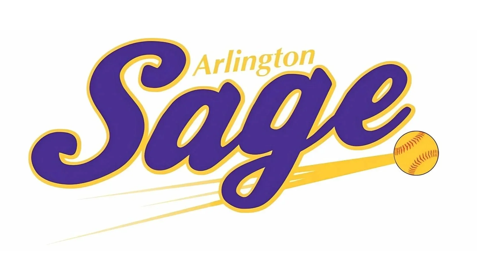 Arlington Sale logo with purple and yellow text, and a baseball graphic.