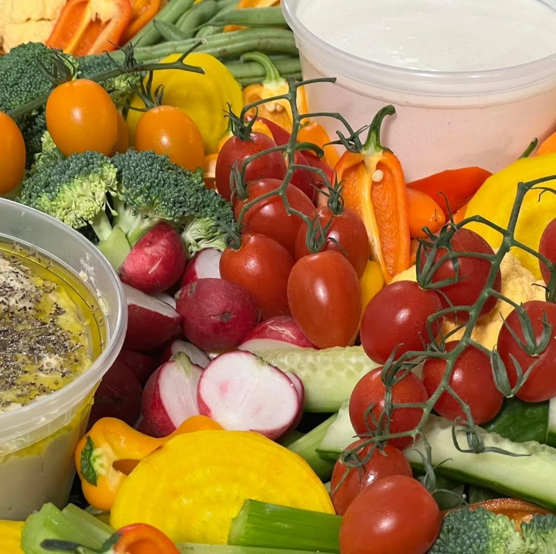 Need a party platter? Fresh veggies, za’atar spiced hummus, and our southwestern style ranch dressing. What’s not to love? 
That and more on our catering menu. Check out our website to learn more.