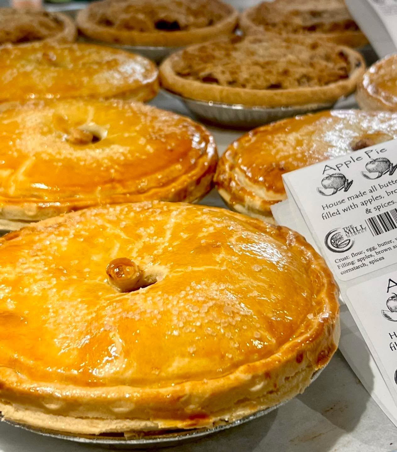 Nothing beats the taste of a homemade apple pie 🥧 🍎 
Our fresh-baked pies are made with crisp apples, warm spices, and a perfectly flaky crust- just like grandma used to make. Stop by the Mill Market and treat yourself to a slice of comfort today!
