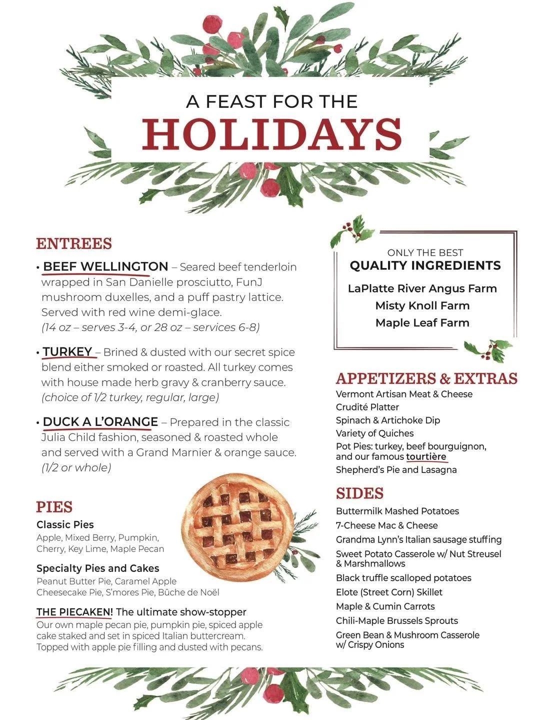 Our holiday menu is live! Celebrate the holidays right with the best BEEF WELLINGTON in town. Of course, if beef isn&rsquo;t your thing, we are also cooking turkeys and preparing a duck l&rsquo;orange for the holiday. 

Full menu, pricing, and orderi