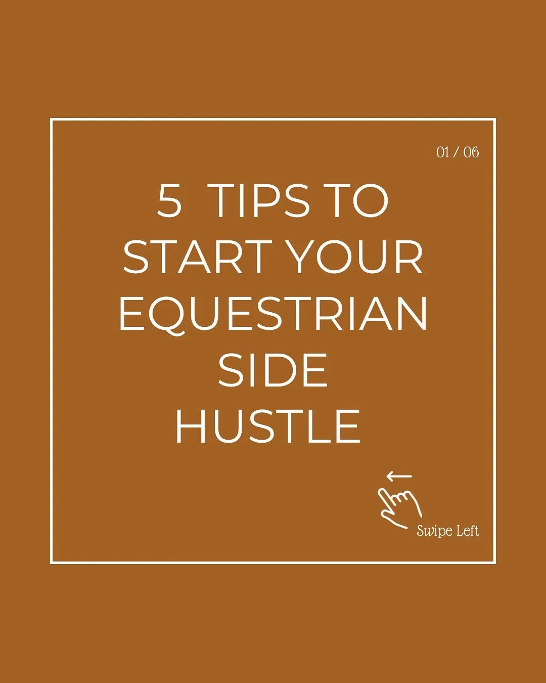 Got a business idea but don't know how to get started?

5 Tips to Start Your Equestrian Side Hustle

You don&rsquo;t need to quit your job, or know everything about marketing to get started.

You just need a clear first step.

Here are 5 simple tips 