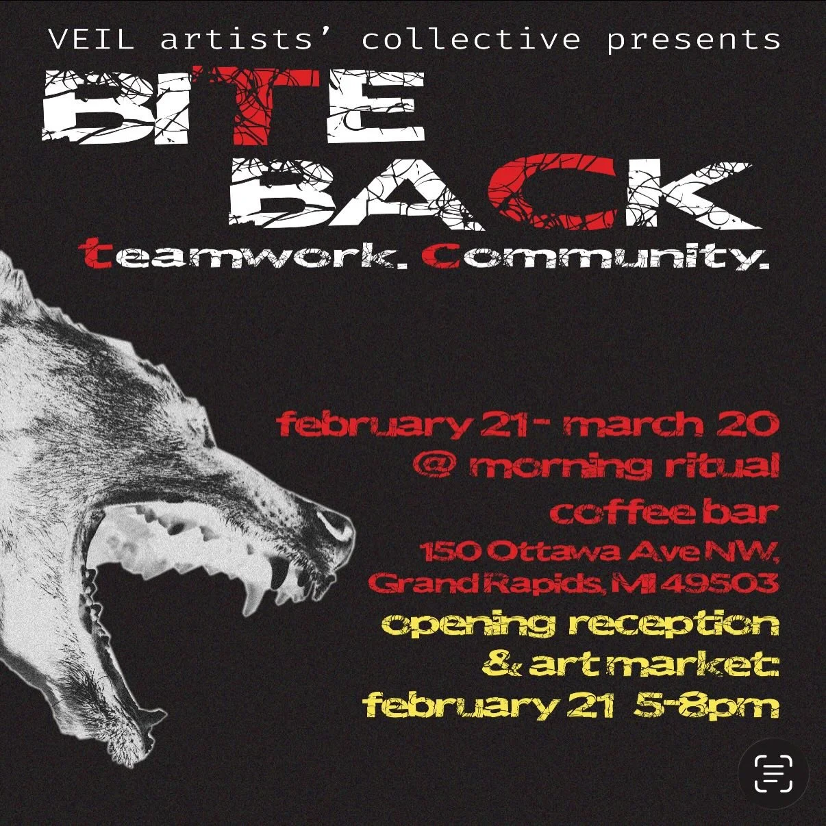 we hope we&rsquo;ll see you this saturday at @morningritual_coffeebar for the &ldquo;bite back&rdquo; opening reception + art market 🤍 

there will be fundraising for local groups and relief efforts, local vendors, and art galore.

following two exh