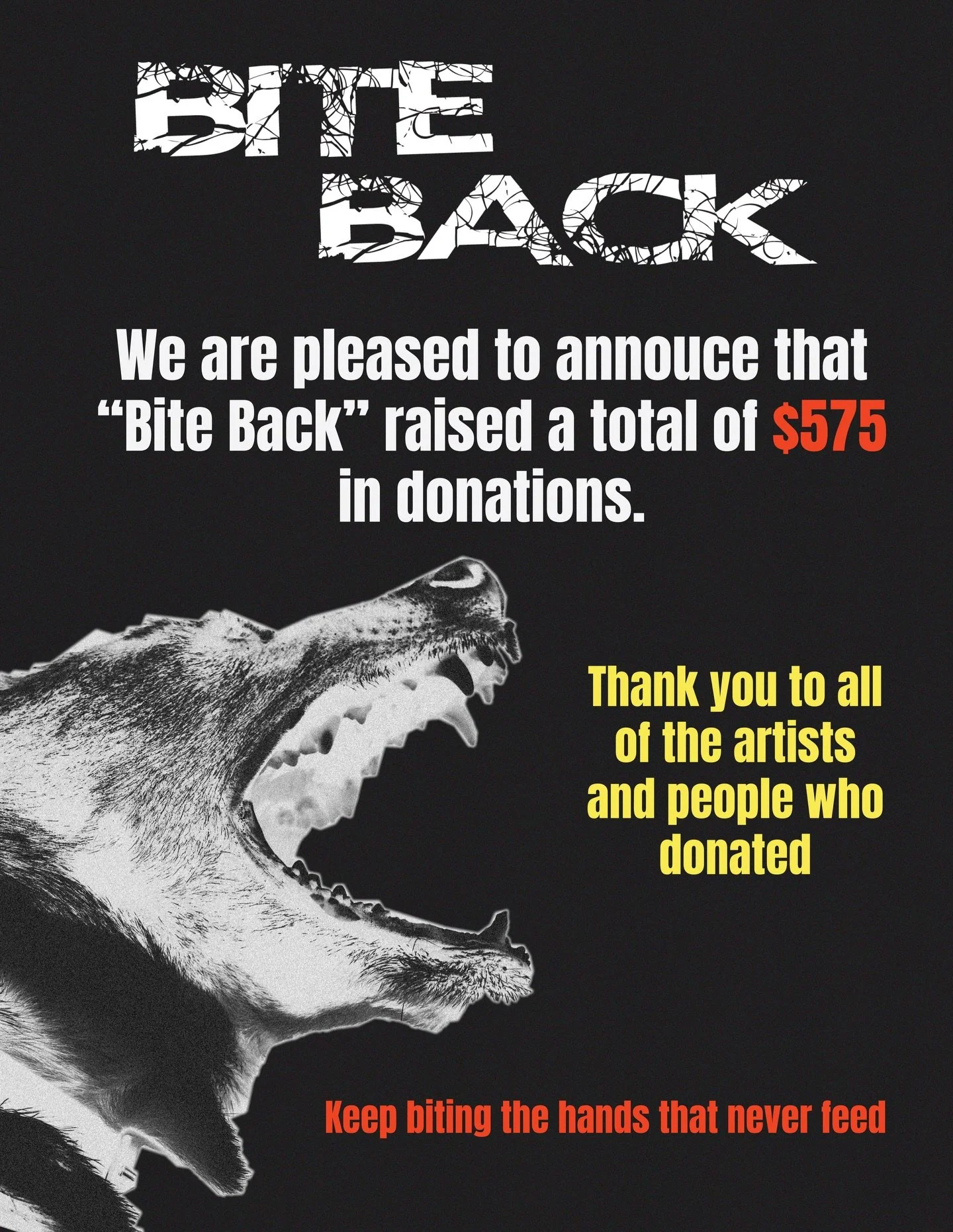 Thank you so much to everyone who donated to &ldquo;Bite Back!&rdquo; Through this exhibition we were able to donate $575, with majority going to @grrapidresponse and the remaining going to @grtransfoundation. It was such a privilege to see the commu