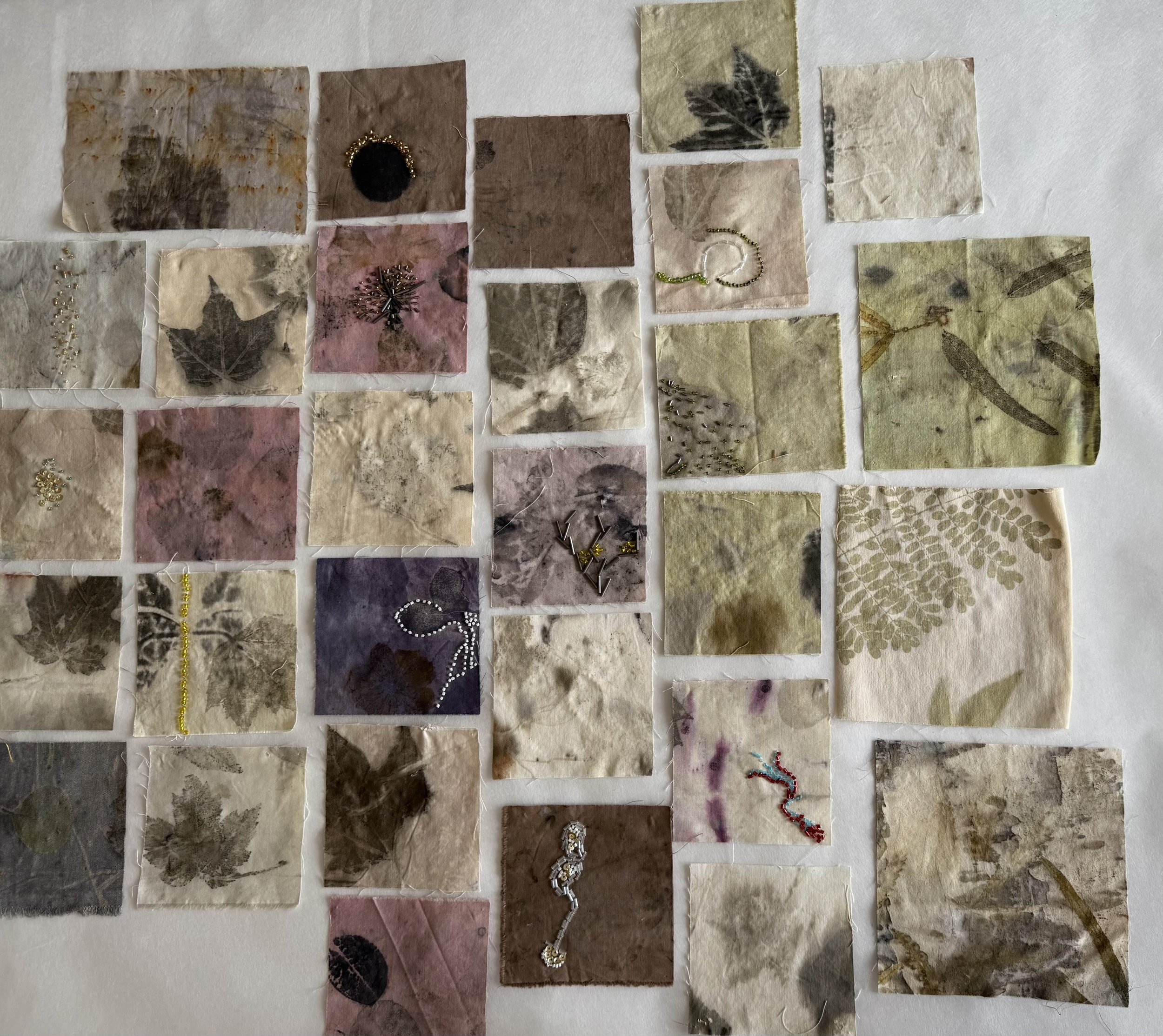 Botanical Dyeing and beading on cotton