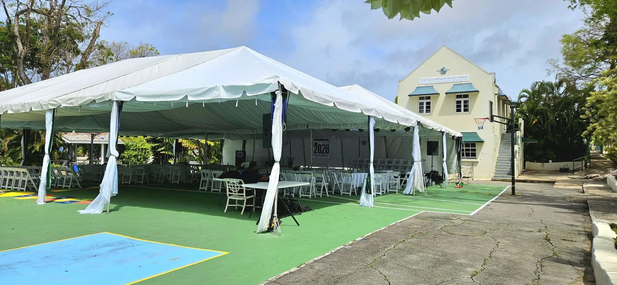 2 30 x 60 dressed tents to create a 60 x 60 space for a school graduation