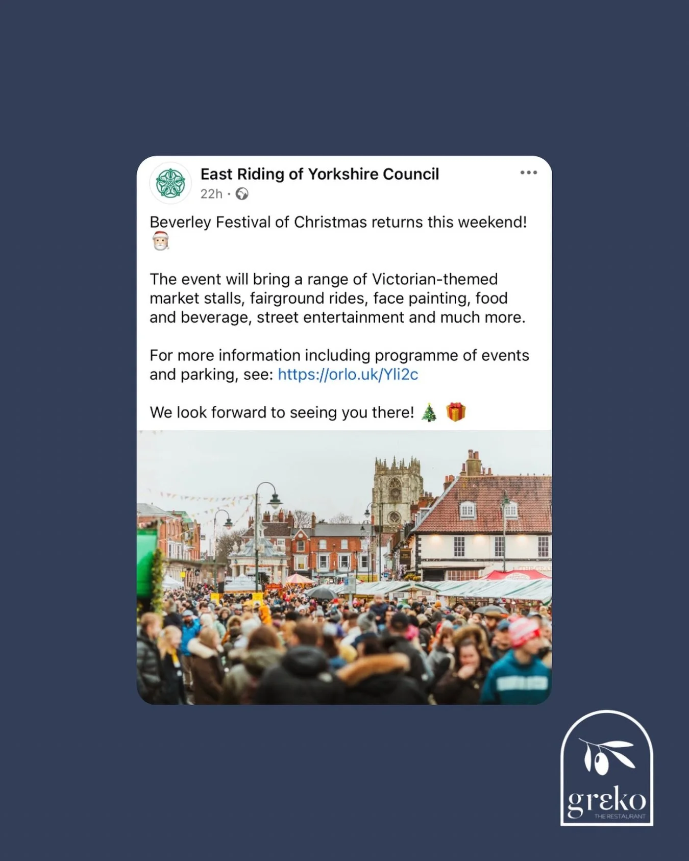 ❗️Important Notice ❗️

This Sunday, 14/12, the Christmas Market returns after a year-long break, and Beverley will be packed, making it difficult to find a lunch spot.

We recommend booking your table in advance 🍽️
📞 01482 680868
📩 bookings@grekob