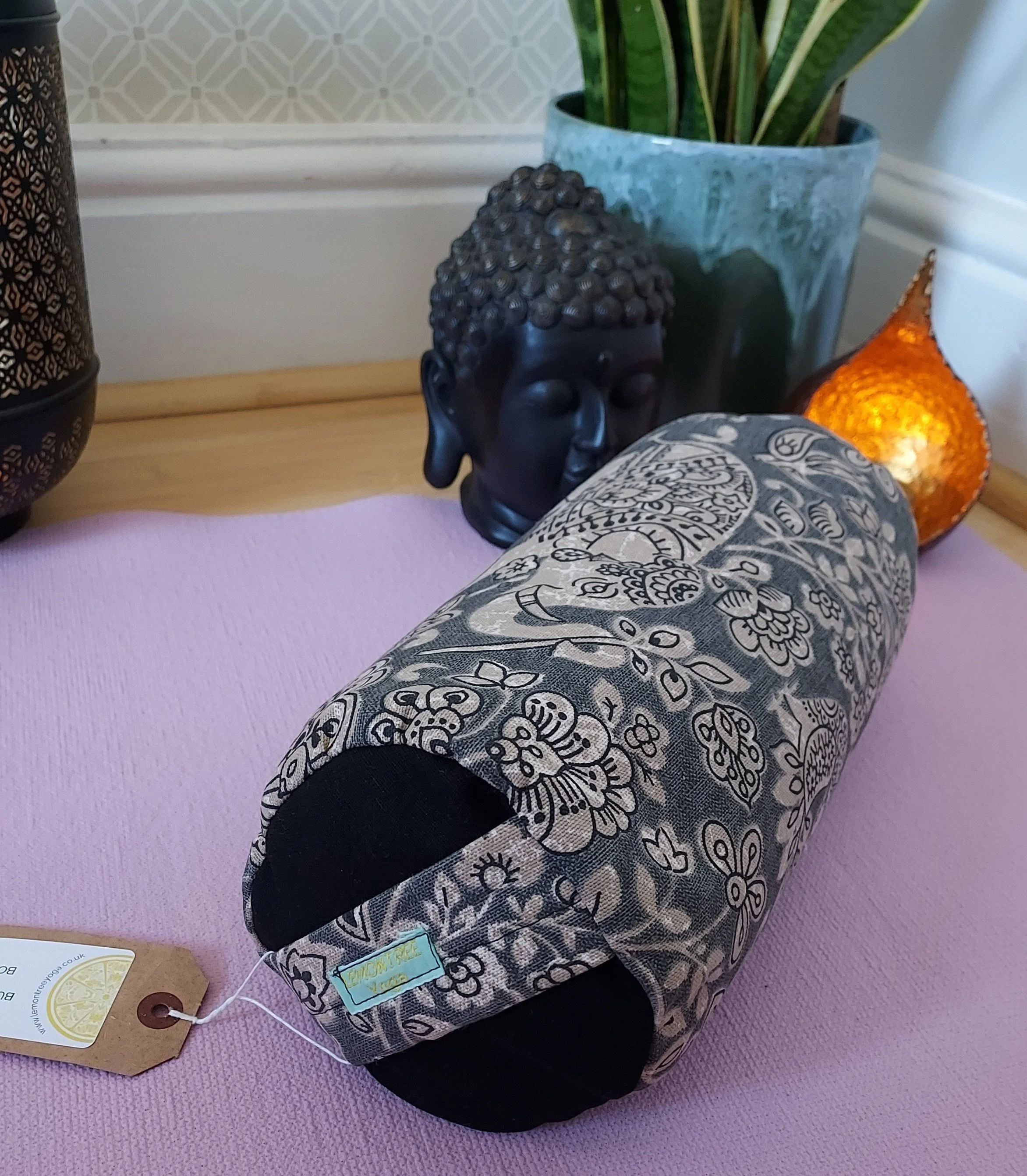 Black Elephant Print Organic Buckwheat Mini Bolster