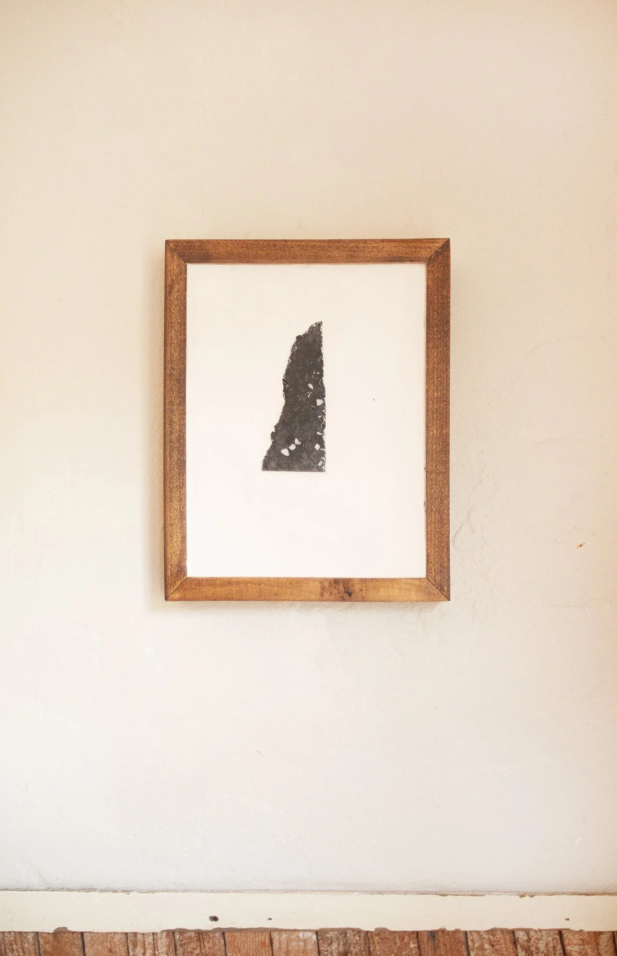 Justin Guthrie
Piece of Terrazzo Sourced From The Hollywood Blvd Walk of Fame, 2024
Wooden frame, plaster and terrazzo relic (concrete, epoxy and marble sourced from a secret location in California)
11 1/4” x 9”