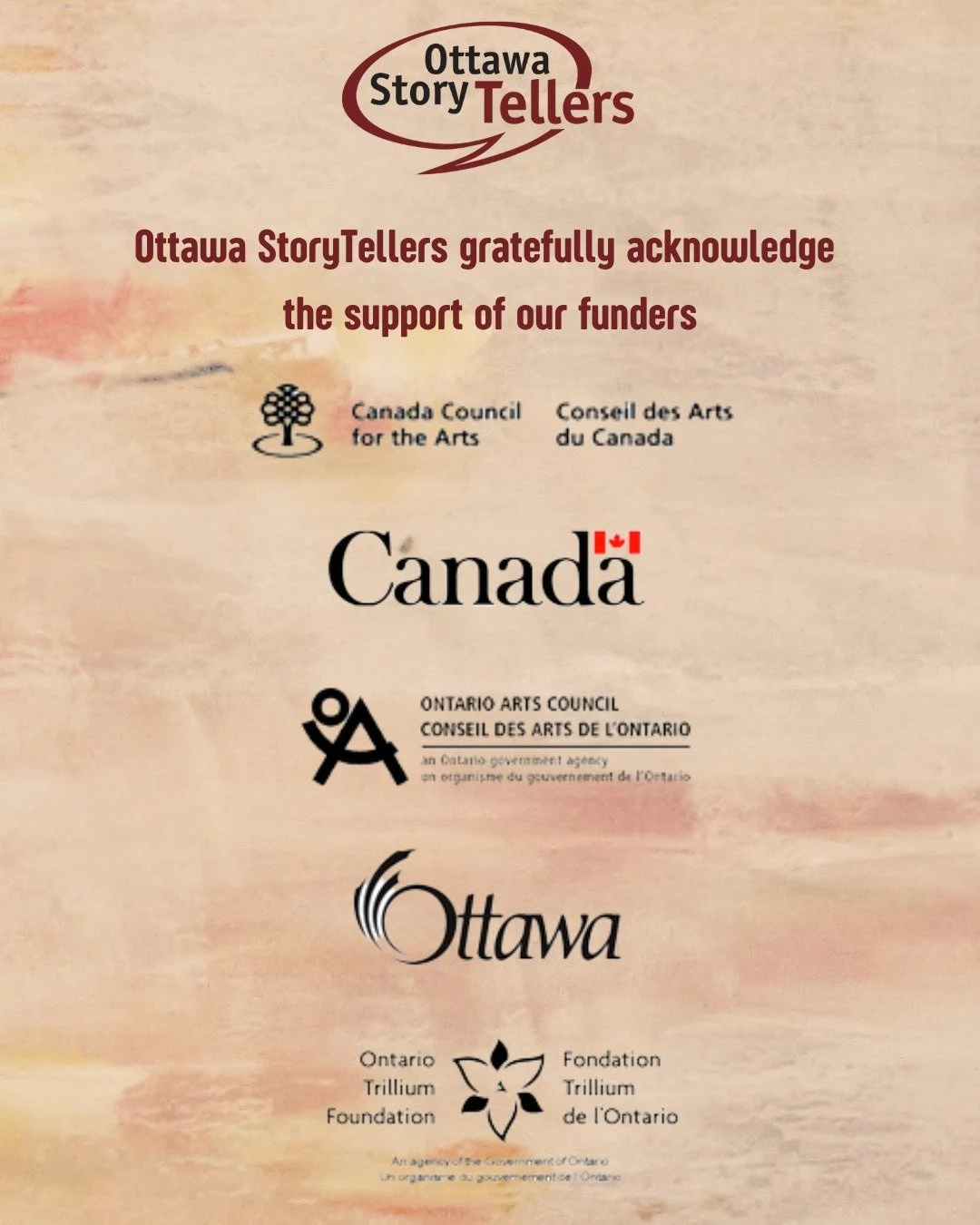 We didn't want to close our 2025 without taking a moment to thank our amazing and supportive funders from this past year. Thank you to the Canada Council for the Arts, The Government of Canada, The City of Ottawa, the Ontario Arts Council and the Tri