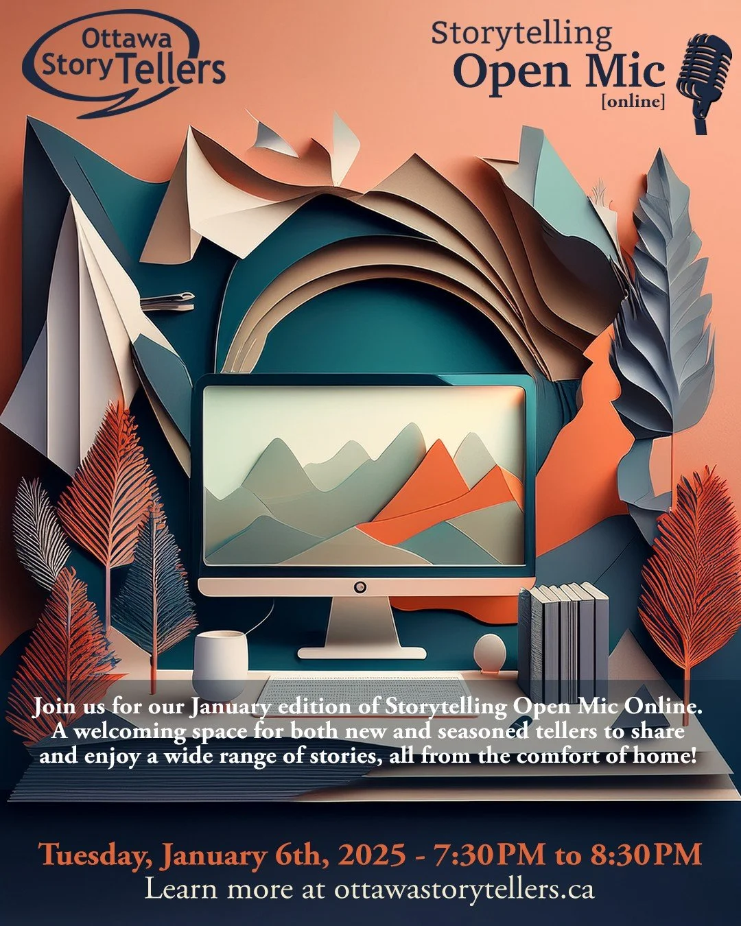 Join us next Tuesday for a cozy evening of storytelling from the comfort of your own home! Open-Mic Online is our monthly opportunity to try storytelling for the first time. It is a relaxed atmosphere to listen, learn and share a story. Link in bio f