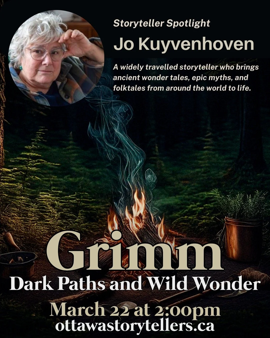 Storyteller Spotlight: Jo Kuyvenhoven!

Jo Kuyvenhoven is a well-travelled storyteller whose repertoire spans pithy Dutch folktales, dark wonder tales, and sweeping epics like the Iliad and the Mahabharata. She has gathered and shared stories across 