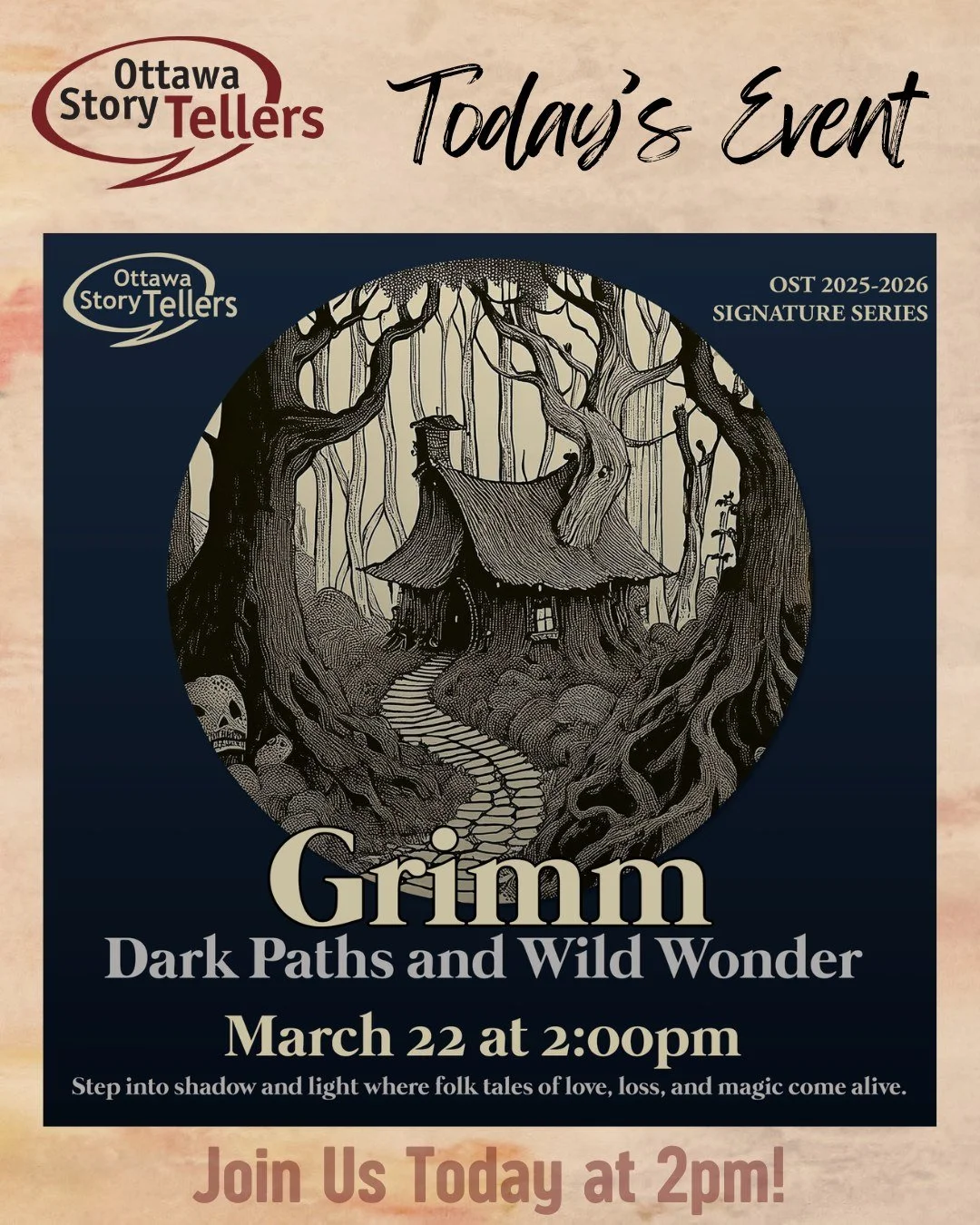 The Grimm stories come to life today! Join us for Grimm: Dark Paths and Wild Wonder at Arts Court, 2pm-4:30pm. We'll see you there! 

#ottawastorytellers #storytellersofottawa #storytellersofcanada #ottawalife #ottawaarts #ottawa #613events #ottawaev