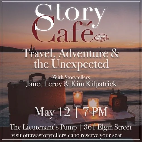 We have another amazing night of stories coming up Tuesday at Story Cafe! This week we feature stories of travel from Janet Leroy and Kim Kilpatrick! 

#ottawastorytellers #storytellersofottawa #storytellersofcanada #ottawa #ottawalife