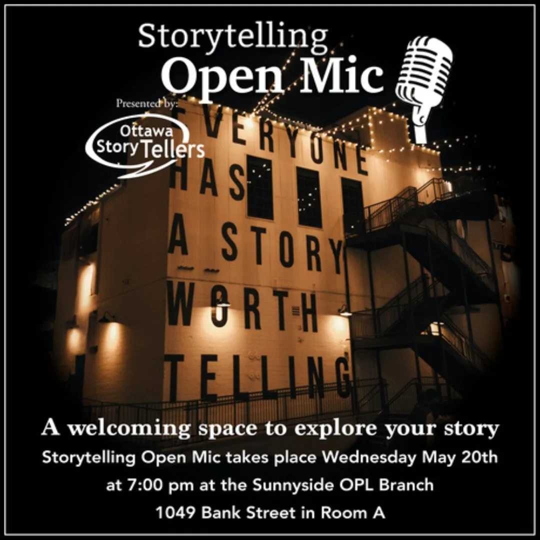 Coming up next Wednesday it's Open Mic (in-person)! 

Our in-person Storytelling Open Mic takes place monthly on a Wednesday evening at 7:00 pm at the Sunnyside OPL Branch (1049 Bank Street) in Room A. In-person Open Mic is hosted by V&eacute;ronique
