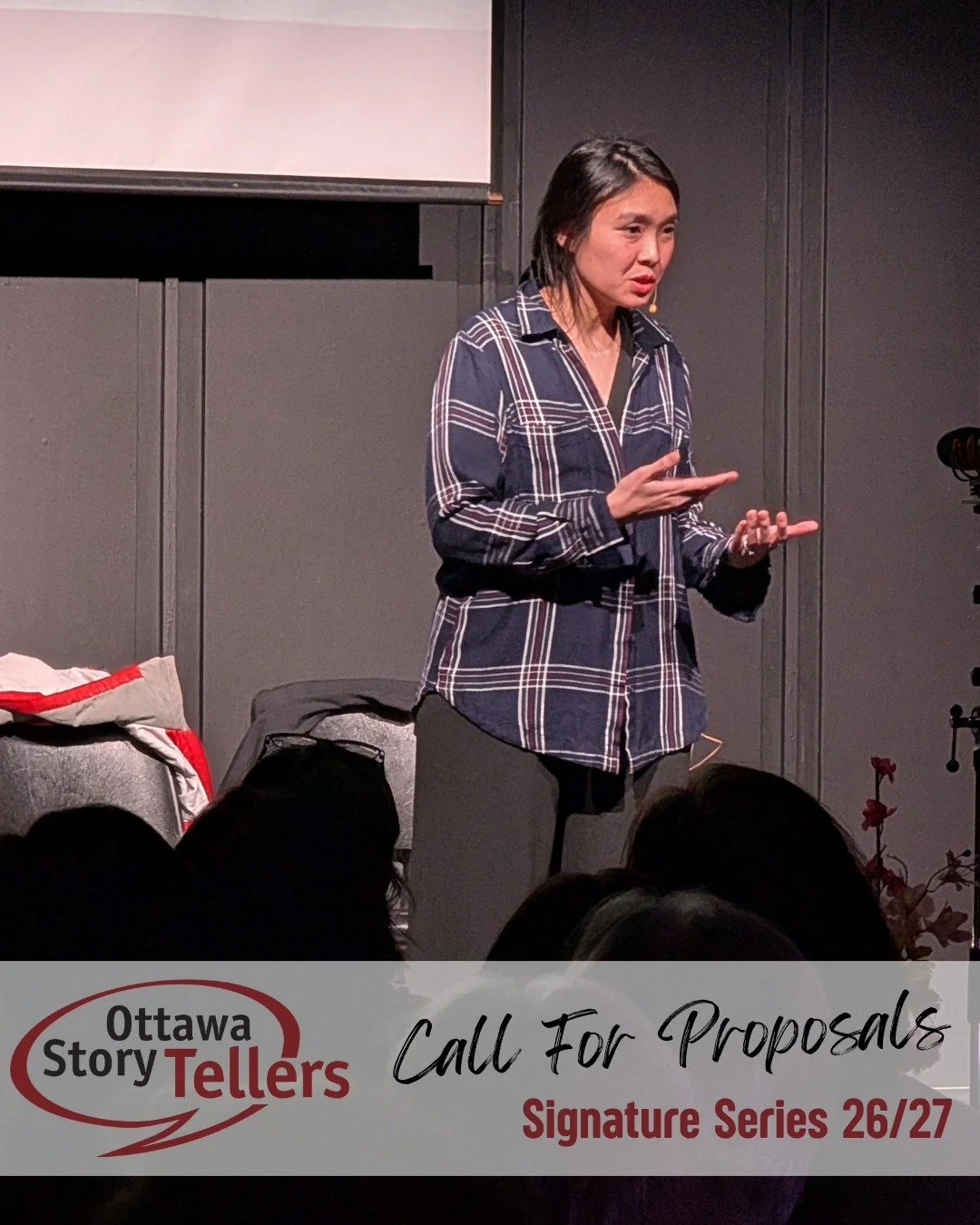 Just two weeks to apply to be part of our 2026-2027 Signature Series! If you have a show idea, a story to tell, we want to hear it! Apply now to ad@ottawastorytellers.ca with a 1-2 page show proposal and CV or bio for yourself. 

Tell us about you an