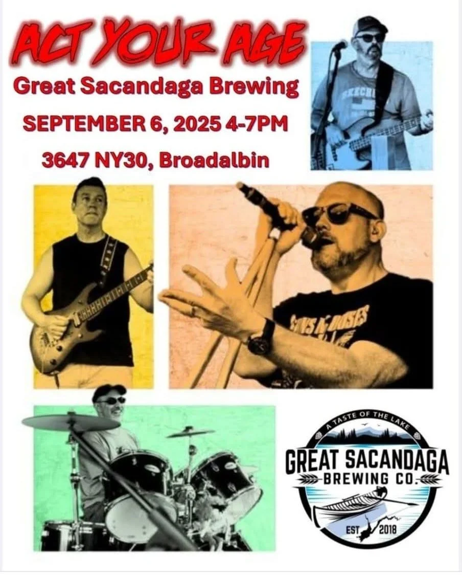 Act Your Age returns to the stage! Today at 4pm.
Bring a chair sit back and relax
Enjoy the show.
Food, Beer, Live Music, Dogs friendly.
 #saratoga #adirondacks #Brewing #craftbeer #adirondacklife #Beer #GreatSacandagaBrewing #LakeLife #GSBC #brewery