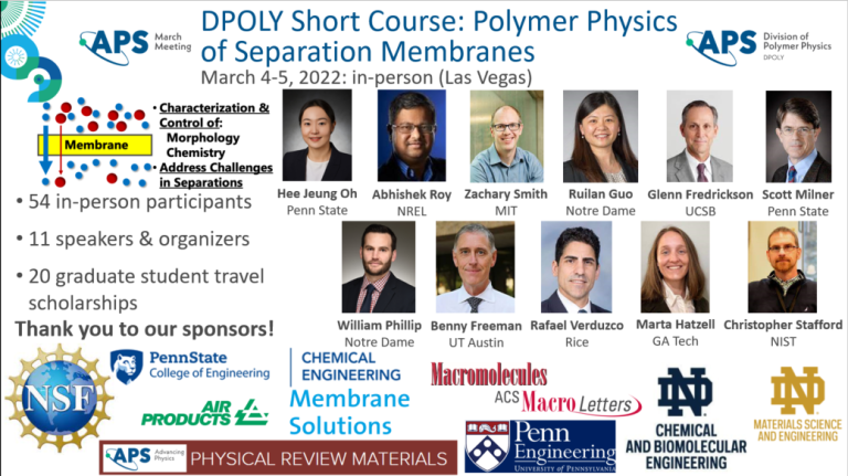 Prof. Hee Jeung Oh Co-Organized the 2023 APS DPOLY’s Short Course “Polymer Physics of Separation Membranes”