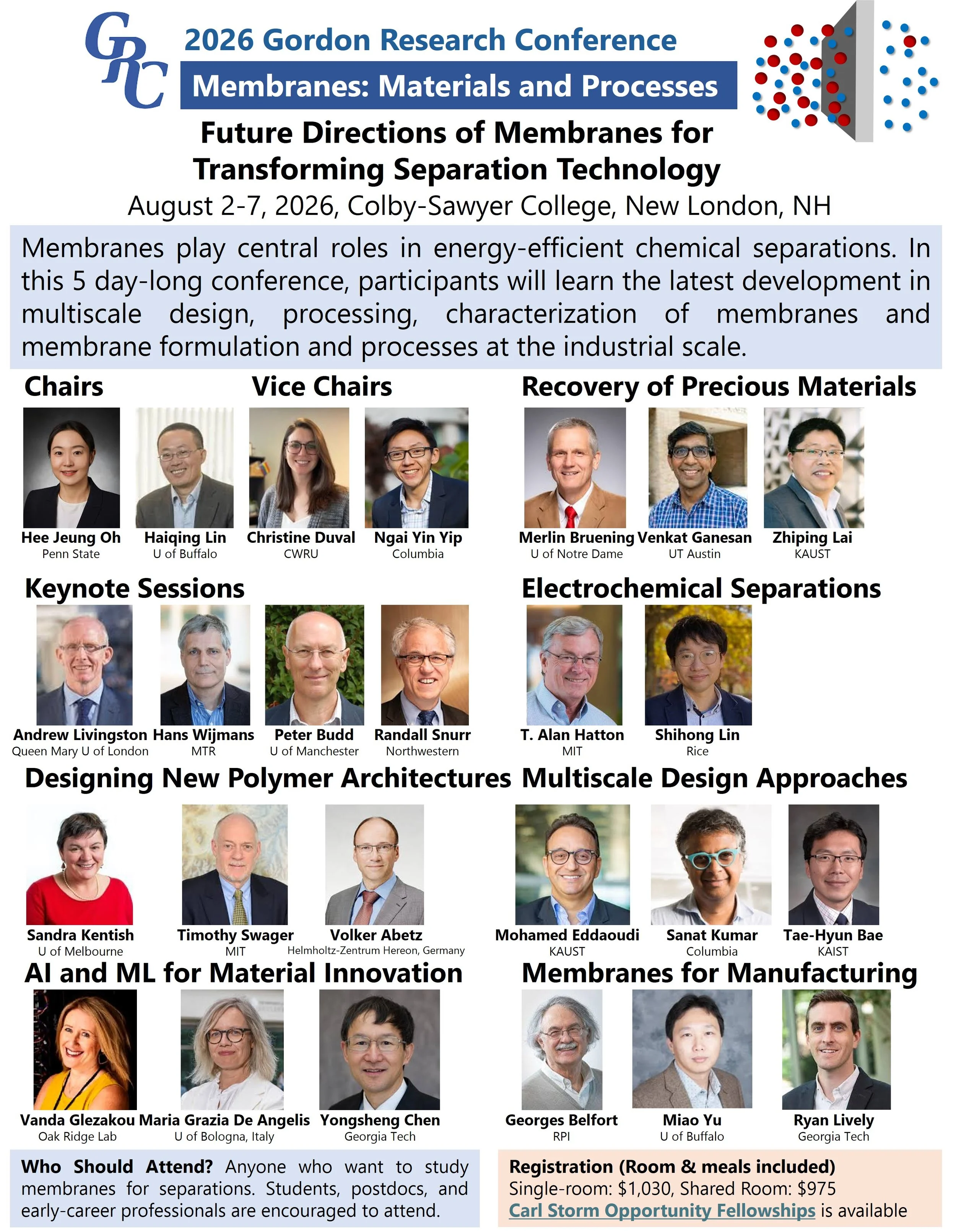 Prof. Hee Jeung Oh Serves as the Co-Chair for the 2026 Gordon Research Conference (GRC) on Membranes