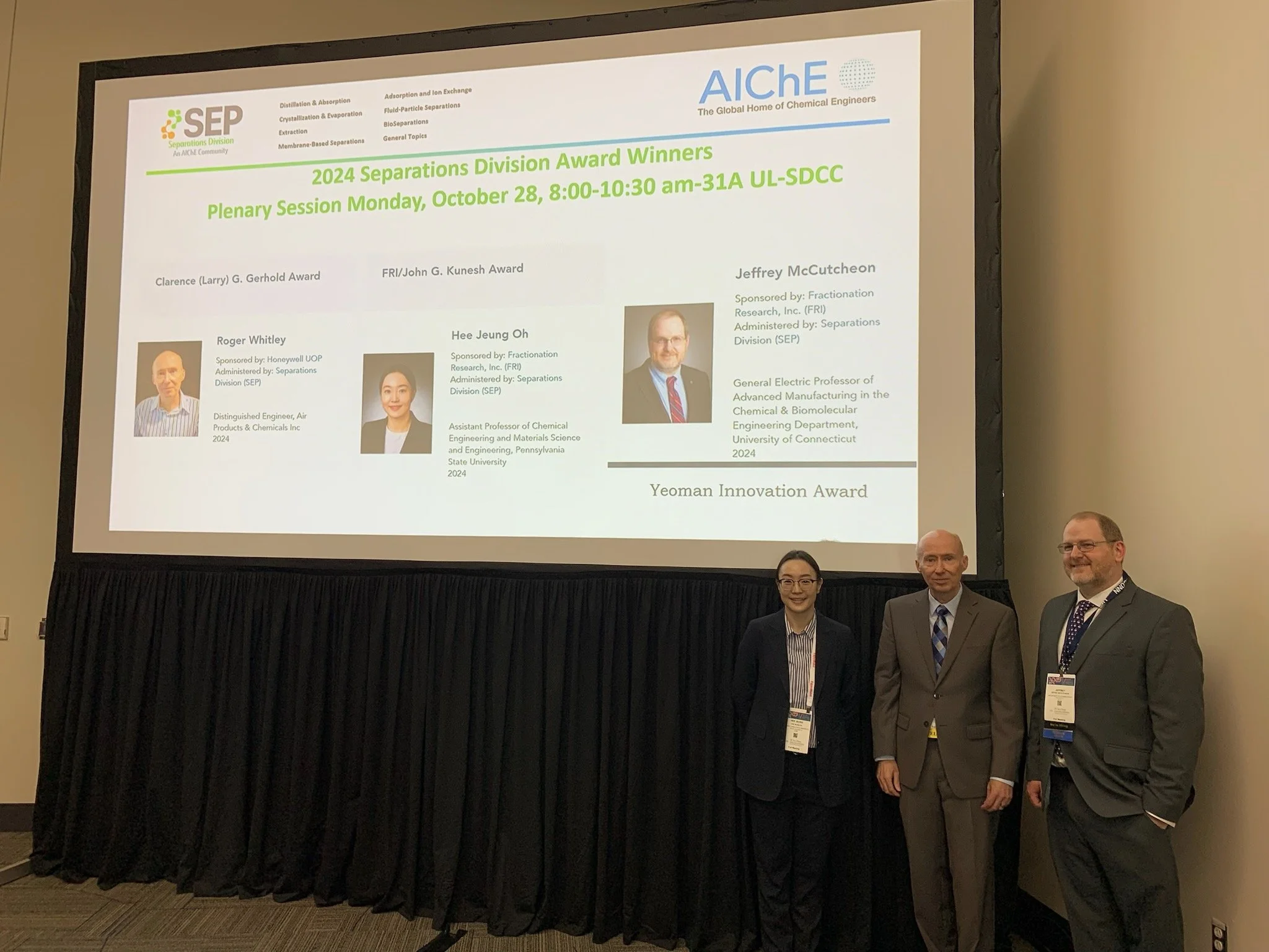 Prof. Hee Jeung Oh Honored with the AIChE FRI/John G. Kunesh Award