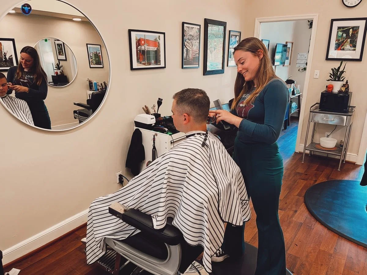 I love what I do 🩵 accepting new clients! @station_10_barber 

#rvabarber #barber #ladybarber #femalebarber #gamma #stylecraft #tpob #tomb45 #wahl #menshair #haircut #fade #menshair #mensfade #explorepage