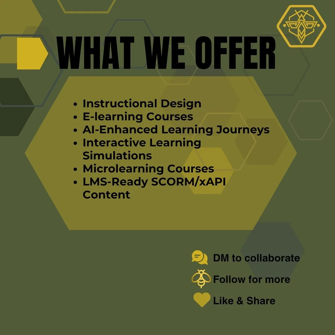 🐝Whether you're an SME, influencer, or educator&mdash;we help you turn expertise into impactful digital learning.
✨From custom e-learning to AI-enhanced journeys, BeeHex builds experiences that engage and perform.

#WhatWeOffer #BeehexServices #E