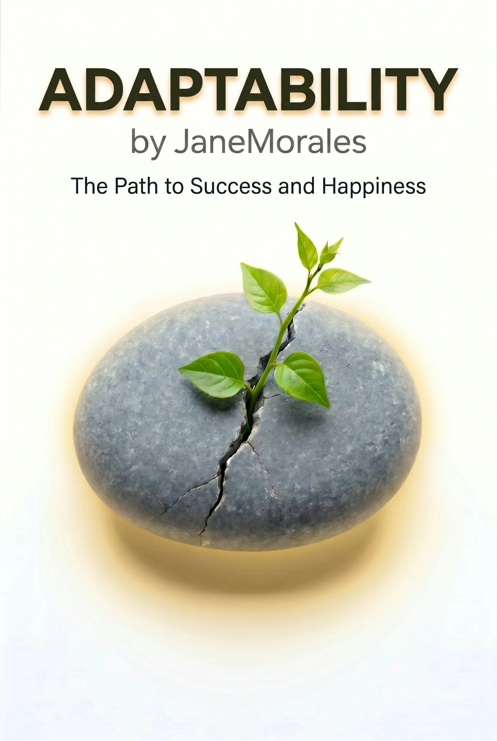 Book titled 'Adaptability' by Jane Morales, with a cover featuring a cracked gray stone circle and a small green plant growing through the crack.