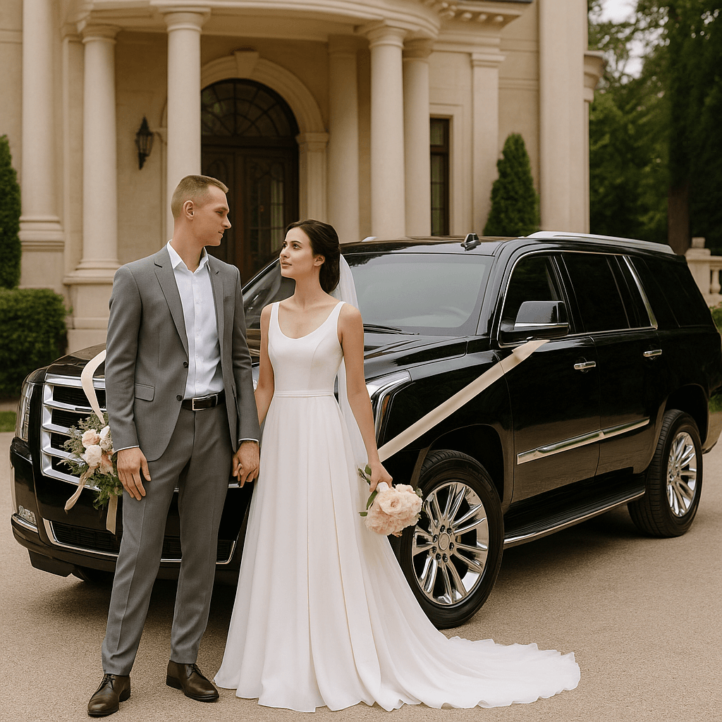 Escalade with floral/ribbon at venue