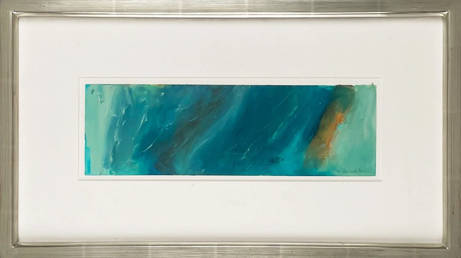 Ahern Coins of Time #4594 Abstract blue painting in silver frame