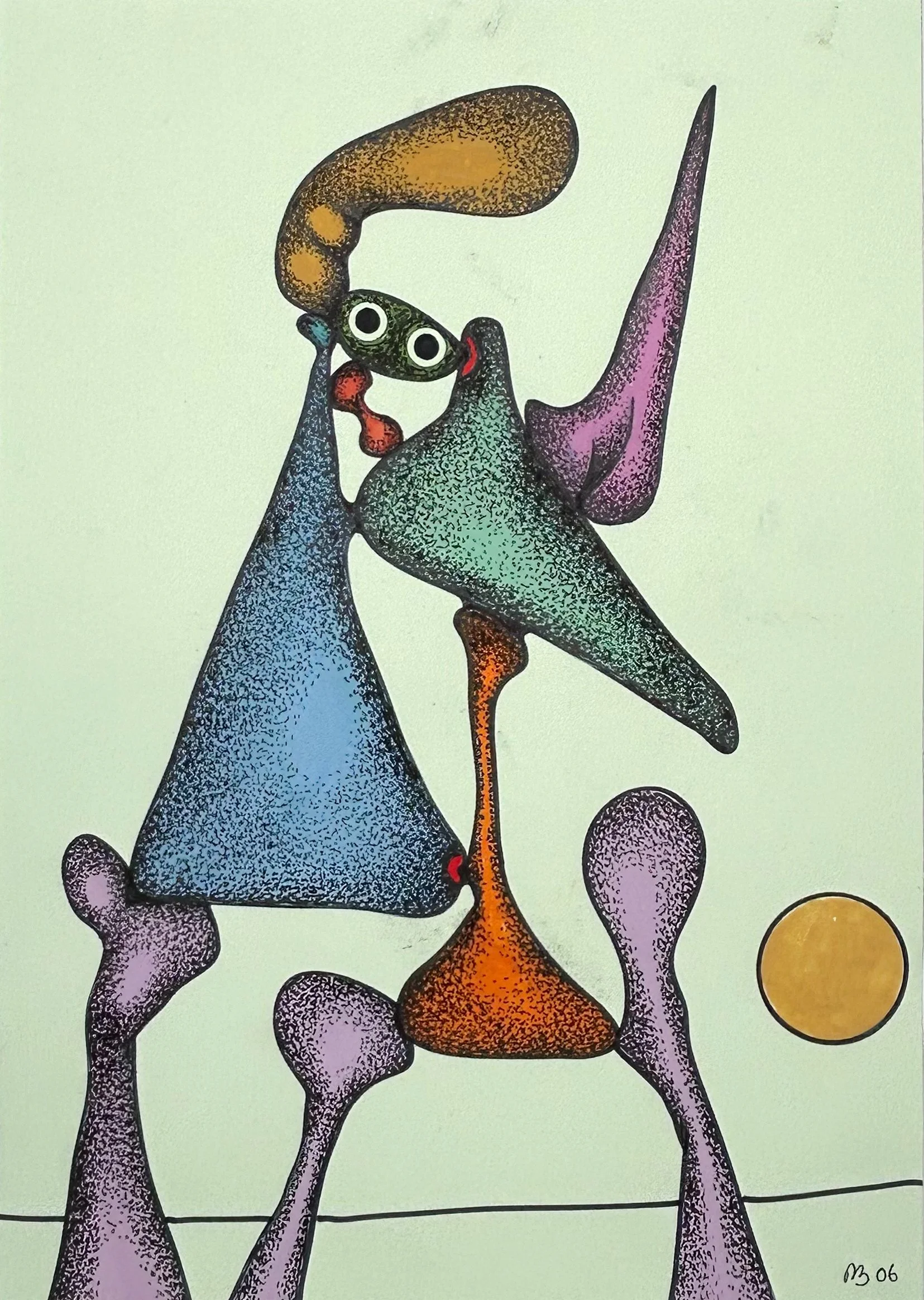 Desmond Morris, FORMALIST, abstract biomorphic form in watercolor on green paper