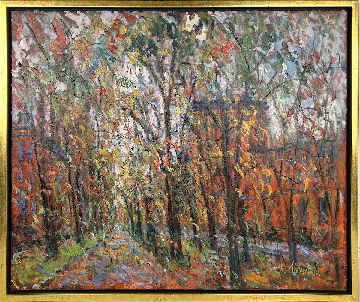 Samir Sammoun  Common Wealth Avenue, October, impressionist oil painting view of Common wealth ave in Boston in October