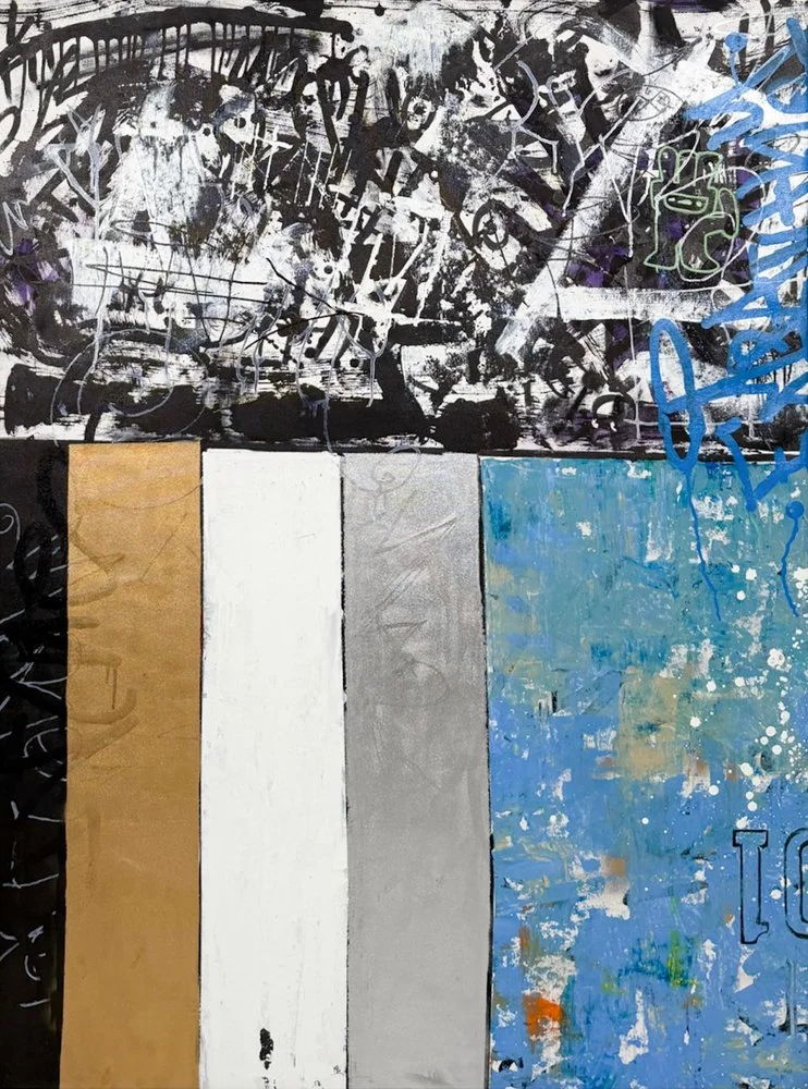 SEN-1 EMPATHY, abstract graffiti style painting of American flag imagery