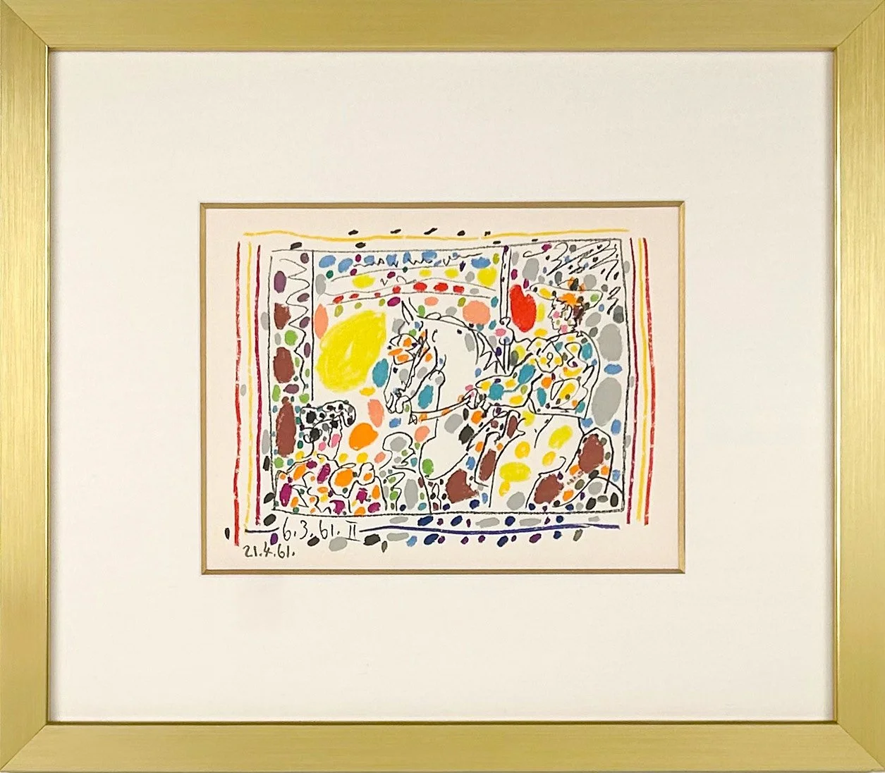 Pablo Picasso Picador II, lithograph printed in 24 colors of a horse with rider and crowds watching
