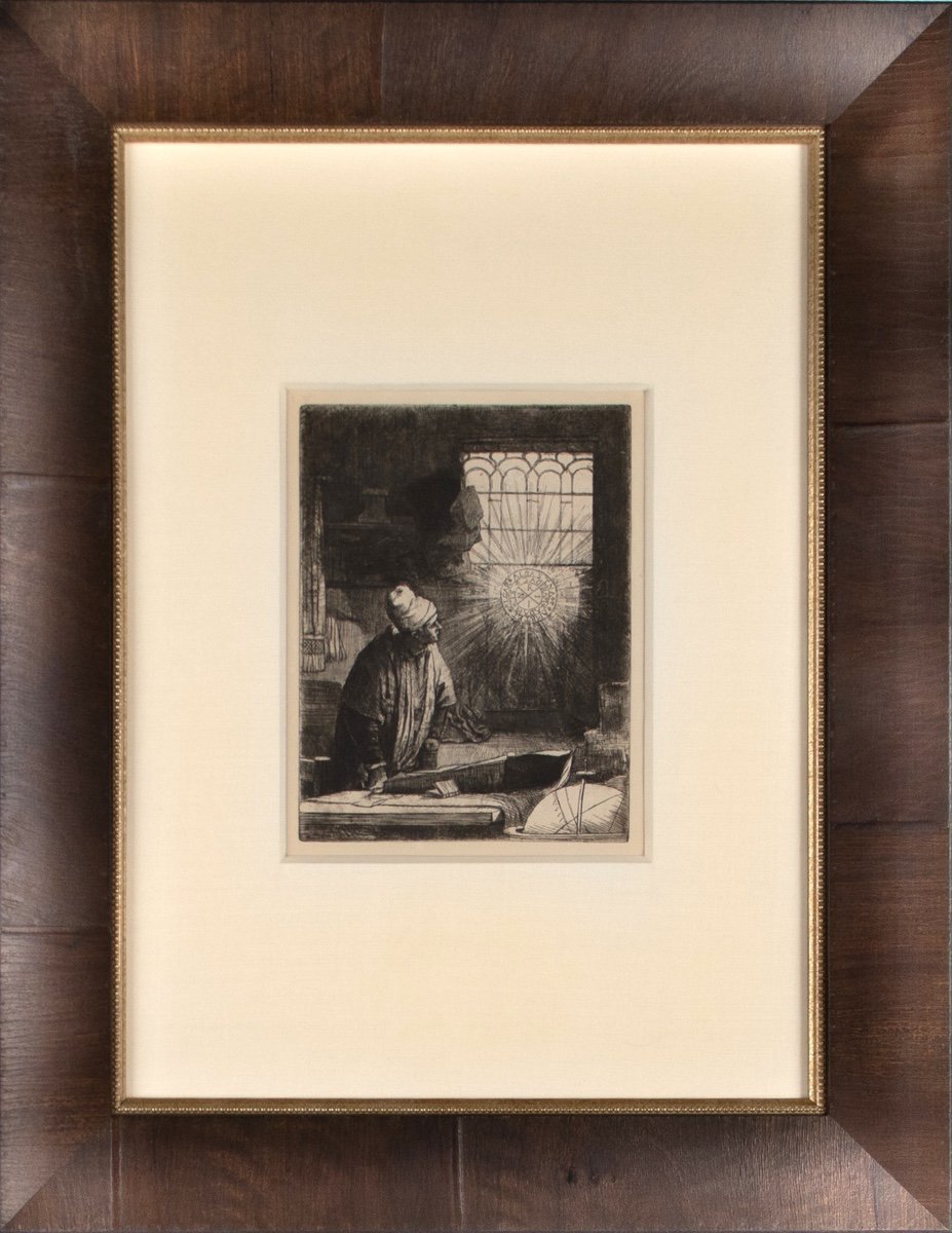 Rembrandt - Faust - Etching printed in black ink on laid paper in wooden frame
