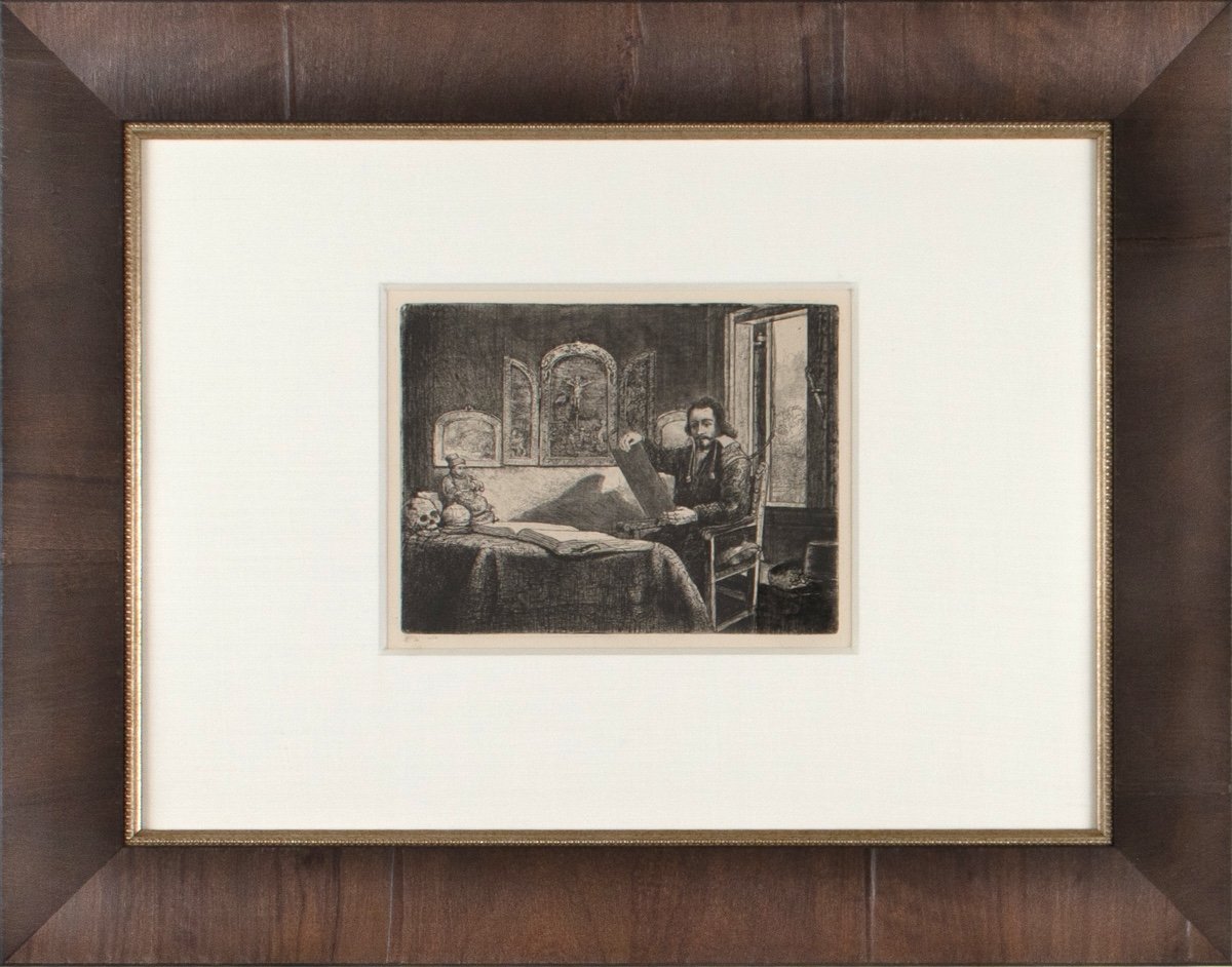 Rembrandt - Abraham Francen, Apothecary - Etching printed in black ink on laid paper framed