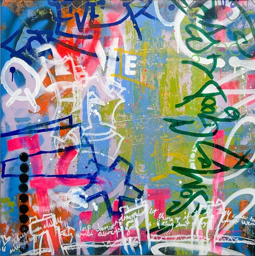 SEN-1 It Will Never Be The Same, abstract graffiti painting in multiple colors with text