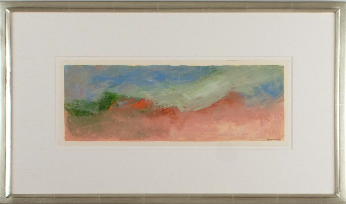 Elizabeth DaCosta Ahern  Coins of Time #4431, abstract pastel color brush strokes work on paper in a silver frame