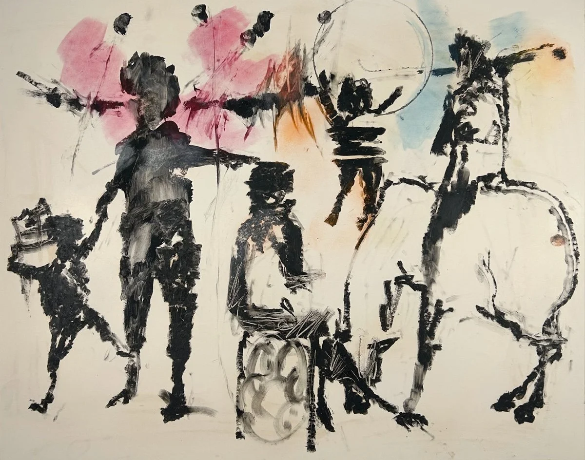 Stanley Boxer Boxer_Untitled Figure Study (62D-60) , abstract figure study of group of people and one is riding a horse