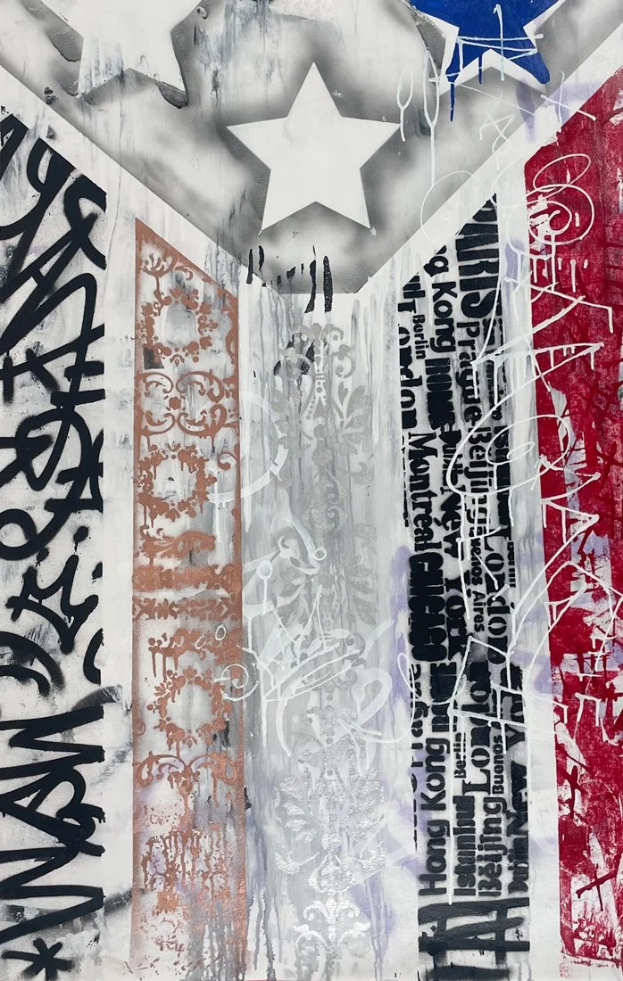 SEN-1 Democracy, abstract graffiti painting of the american flag
