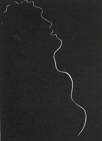 Henri Matisse ...L’angoisse qui s’amasse en frappant sous ta gorge..., linoleum engraving one single line making the silhouette of the side profile a man with curly hair