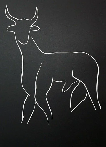 Henri Matisse - ...tout joyeux de sa jeune force..., linoleum engraving in black of a standing bull facing the viewer