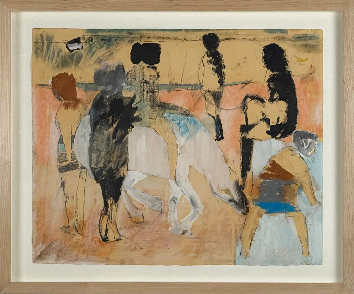 Stanley Boxer Untitled Figure Study (421D-60), abstract figure study on tan paper, done in mixed media