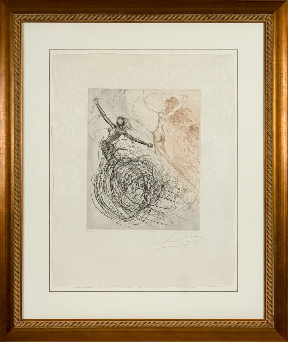 Salvador Dali Women in Waves Original Etching - two nude figures in an abstract swirling wave