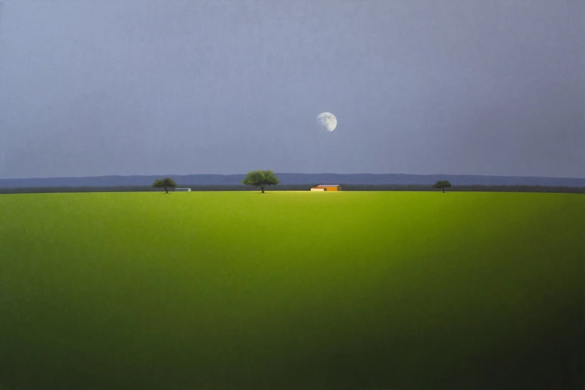 Abstract landscape of a house in a yellow field