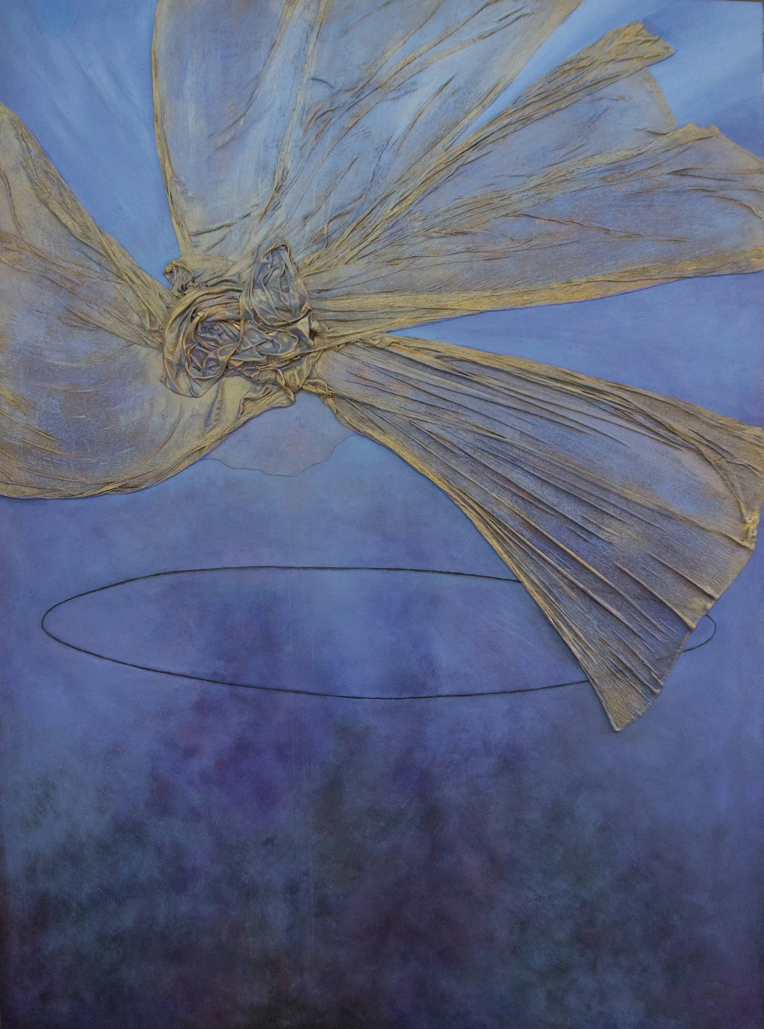 Natasha Zupan Afterglow #1, mixed media work on canvas in deep purple hues and tan texture layer